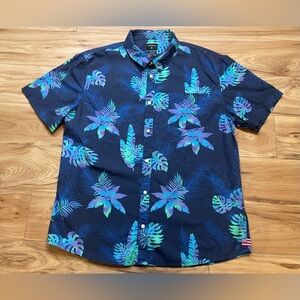 Quicksilver Blue and Green Tropical Print Shirt Hawaiian